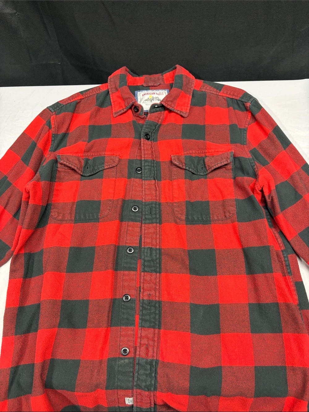 American Eagle Outfitters Red and Black Buffalo Plaid Button-Down Shirt
